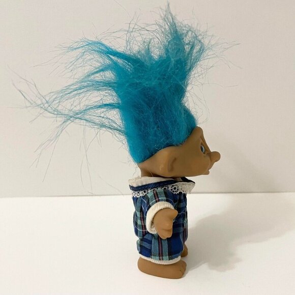 Vintage ACE Novelty Treasure Troll Blue Hair Diamond Wishstone Belly Gem 4 Inch - Picture 7 of 16